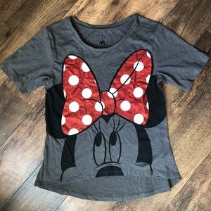 Disney Parks Womens Minnie Mouse Sparkle Bow Hi-Lo Tee, Size Small